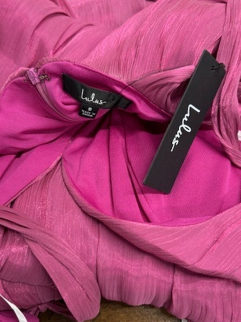 Lulus Exemplary Shine Magenta Organza Tie-Strap Tiered Midi Dress​ NWT - Picture 5 of 7